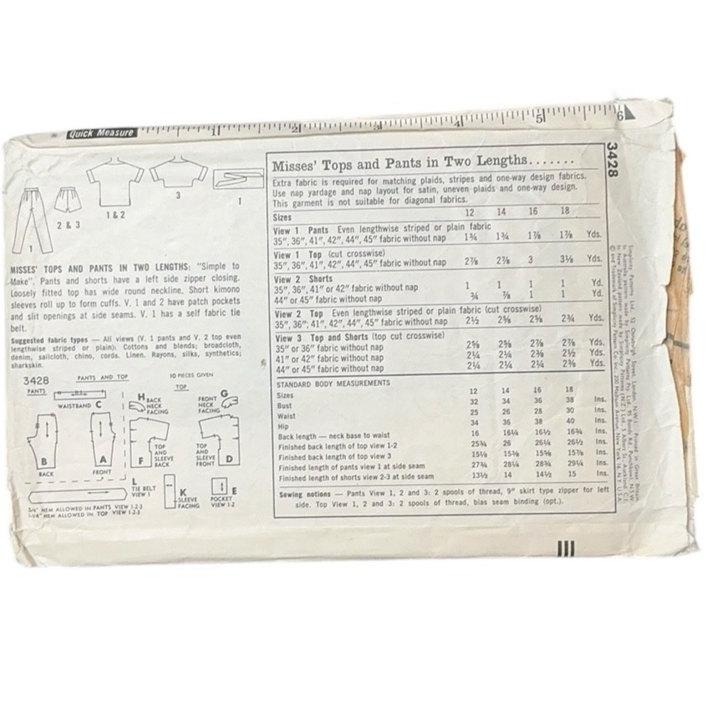Simplicity Vintage Pattern 3428 Shorts Top Pants Easy - Picture 4 of 7